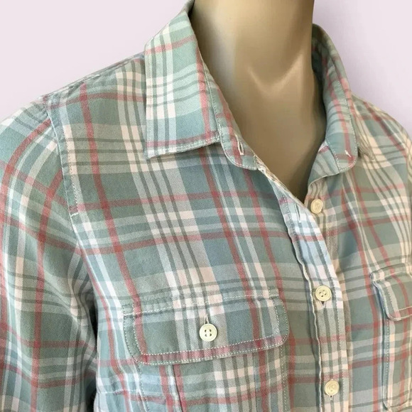 J. Crew Perfect Shirt Western Plaid Button Up Long Sleeves Size S Green Cotton - Picture 6 of 15